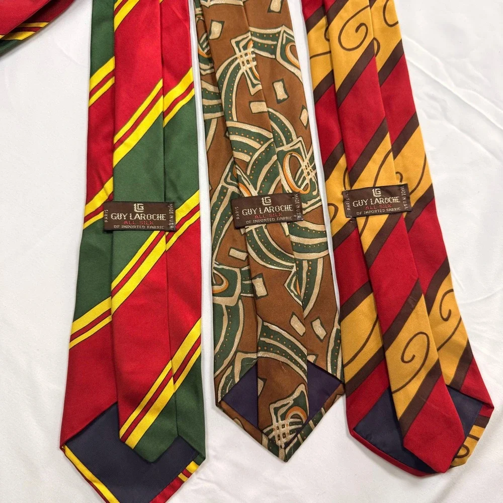 Guy Laroche Paris Lot of 3‎ Vintage Silk Ties Geometric Abstract Striped Mens